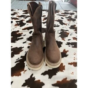 JUSTIN MEN's PULL ON WEDGE Ram 10" Work BOOT BROWN LEATHER Size 9D New